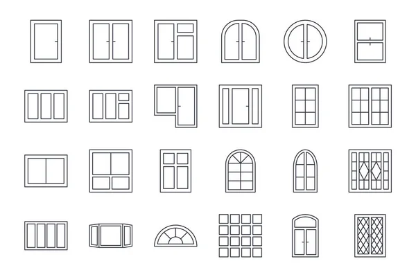 Vector Venster Pictogrammen Bewerkbare Beroerte Stel Lijn Architectonische Symbolen Elementen Rechtenvrije Stockvectors