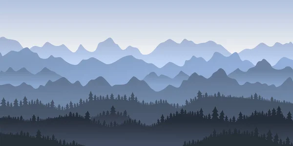 Abstract Illustration Mountains Silhouette View Vector Graphic Landscape Mountains Trees — Stock Vector