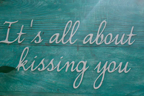 Wooden Sign Romantic Text All Kissing You Tropical Garden Mexico — Stock Photo, Image