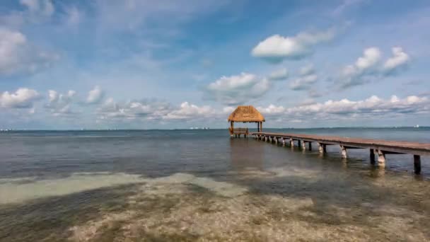 Time Lapse Wooden Pier Rustic Hut Tropical Island Blue Sky — Stockvideo