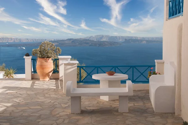 Panoramautsikt Från Öppen Terrass Oia Över Caldera Och Havet Santorini — Stockfoto