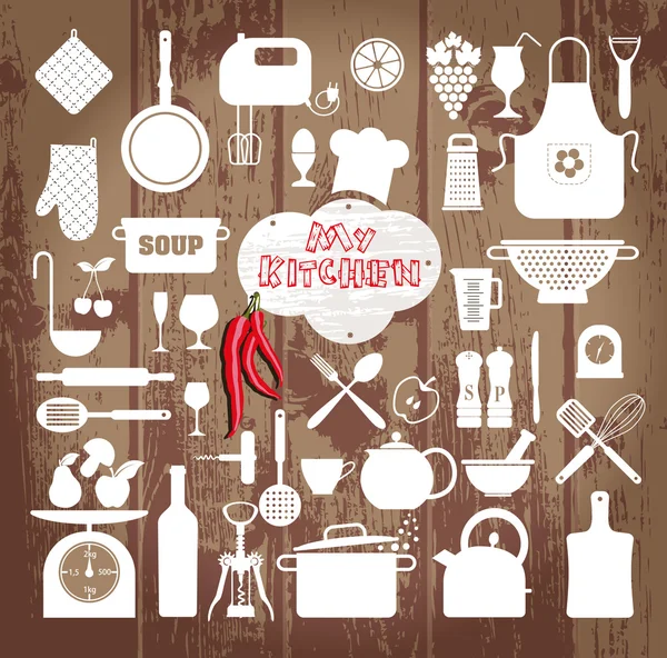 Conjunto de cocina icono . — Vector de stock