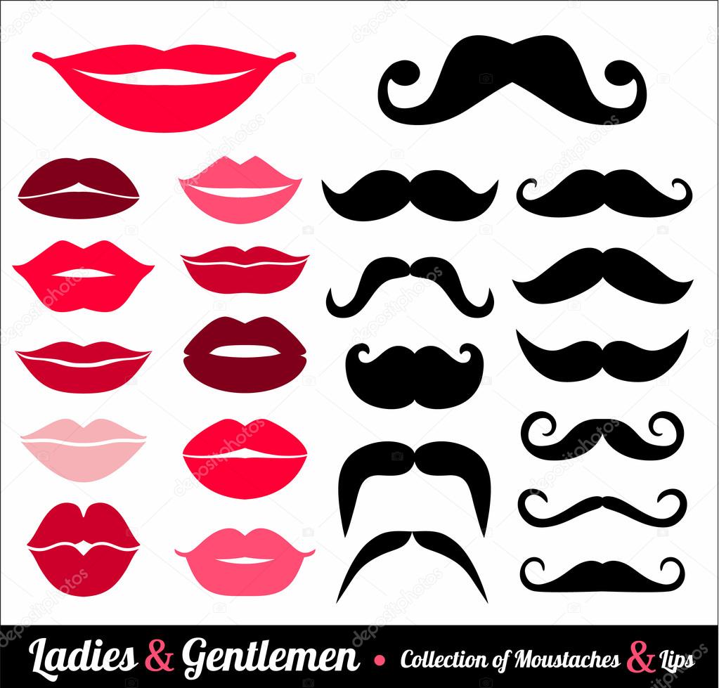 Collection of moustaches and lips