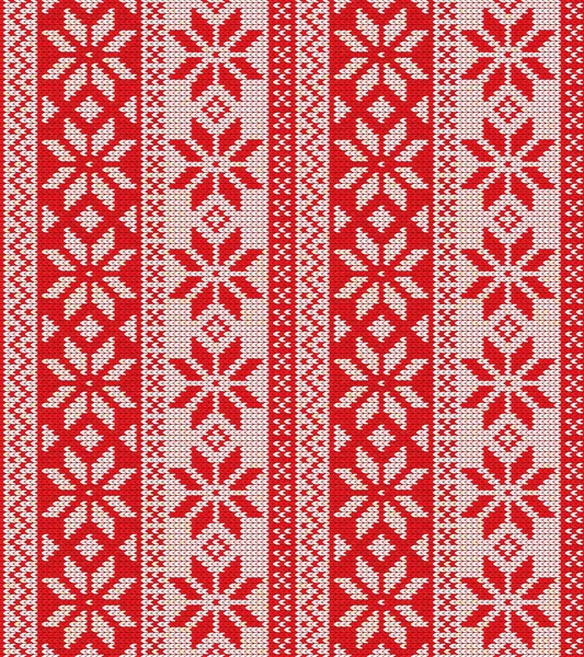 Julen sömlös mönster prydnad på ull stickad konsistens. Vektor illustration i röd färg — Stock vektor