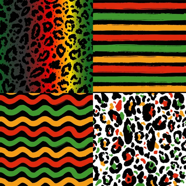 Patrón kwanzaa sin costura vectorial con estampado de leopardo de color y patrón geomerrical sin costura. Estampado animal. Cheetah estampado africano sobre fondo blanco. — Archivo Imágenes Vectoriales