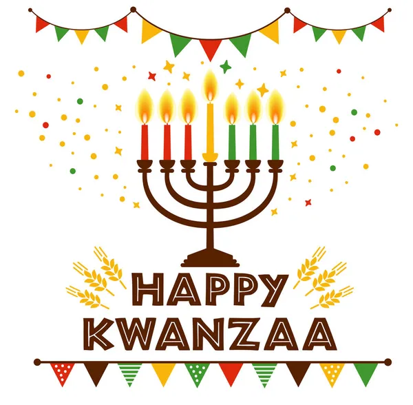 Vector illustration of Kwanzaa. Holiday african symbols with lettering, candles on white background. — Stock Vector