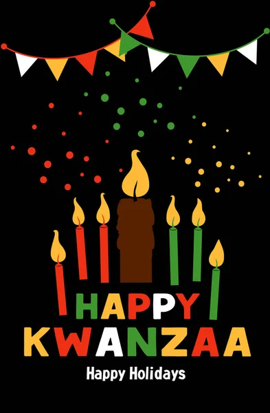 Happy Kwanzaa vector flat illustration on black dark background with confetti. African celebration cute design card. — Stock Vector