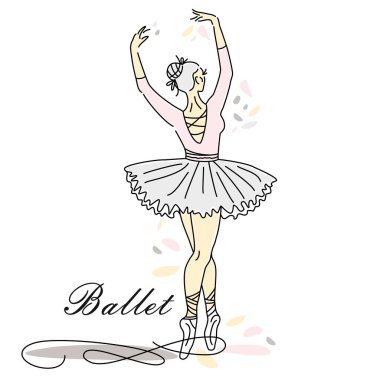 Woman ballet dancer of continuous line drawing in pink color.