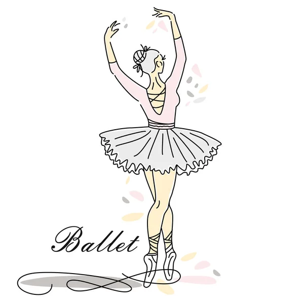Woman Ballet Dancer Continuous Line Drawing Pink Color — Stock vektor