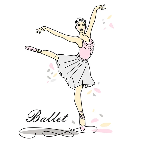 Woman Ballet Dancer Continuous Line Drawing Pink Color — Stockvektor