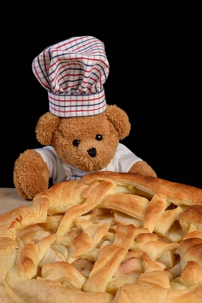 Een Teddybeer Verkleed Als Chef Kok Met Een Koksmuts Een — Stockfoto