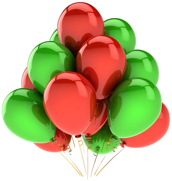Globos de cumpleaños fiesta decoración colorido rojo verde. Alegría diversión emoción positiva concepto — Foto de Stock