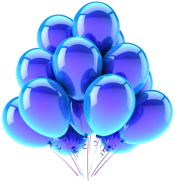 Ballons fête joyeux anniversaire bleu cyan décoration. Joie plaisir bonheur célébration concept — Photo