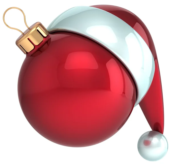 Christmas ball Happy New Year bauble decoration red Santa hat icon — Stock Photo, Image