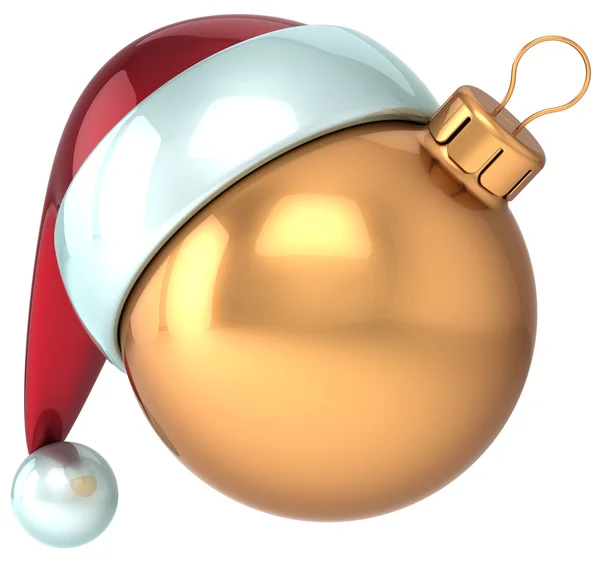 Happy New Year Christmas ball gold bauble decoration Santa hat icon — Stock Photo, Image