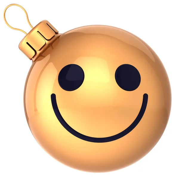 Kerstmis bal smiley gezicht gouden gelukkig Nieuwjaar bauble glimlach gezicht avatar decoratie geluk grappige vriendelijke icoon — Stockfoto