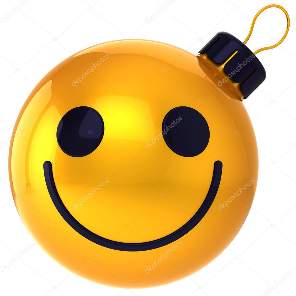 Christmas ball smiley face gold Happy New Year bauble smile avatar decoration