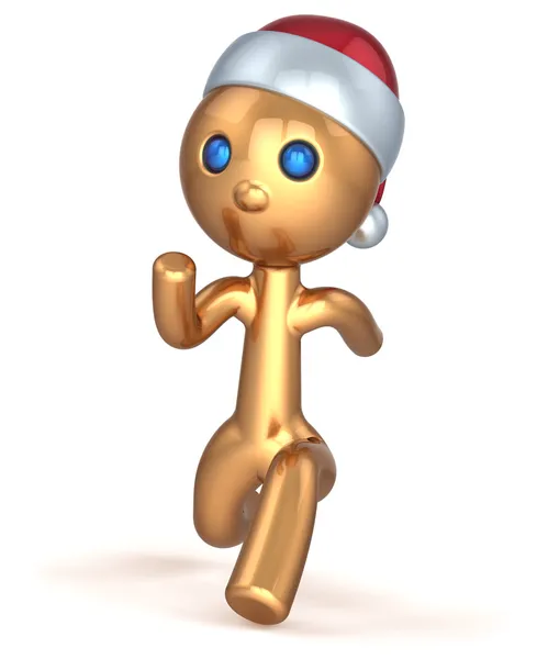 Персонаж бігуна золотий стилізований швидко бігун людина швидка швидкість витривалості. Різдвяний Санта зимовий марафон — стокове фото
