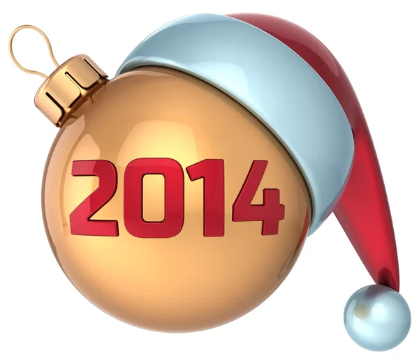 Vánoční koule nový rok 2014 cetka zlato červené dekorace santa hat ikona prapor tradiční — Stock fotografie