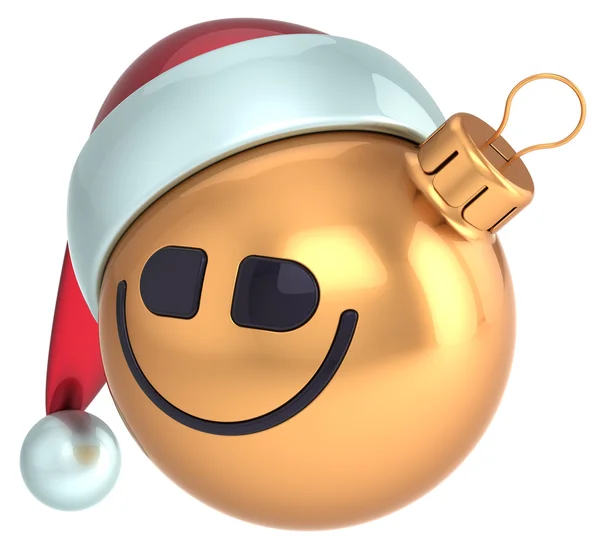 Smiley gezicht bal gouden lachende gelukkig Nieuwjaar bauble santa hat pictogram decoratie van Kerstmis — Stockfoto