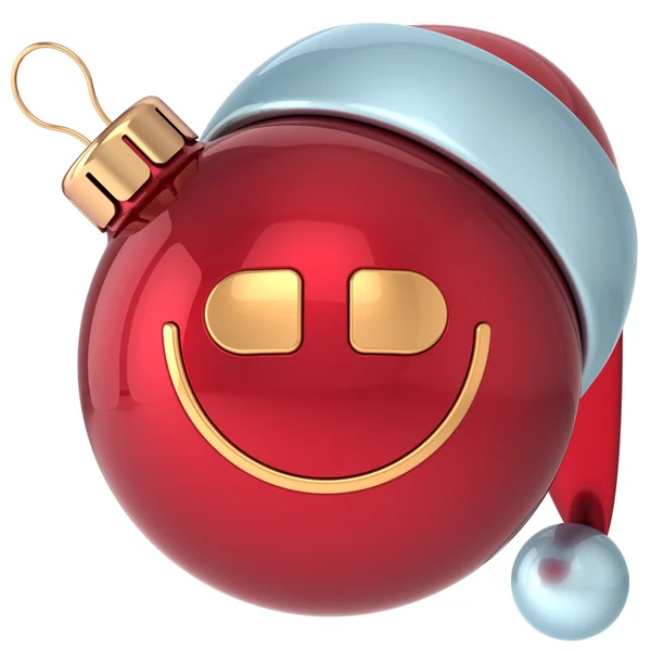 Smiling Christmas ball Happy New Year smile bauble Santa hat smiley face icon decoration red gold — Stock Photo, Image