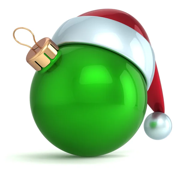 Christmas ball ornament New Year bauble decoration green Santa hat icon happy emoticon — Stock Photo, Image
