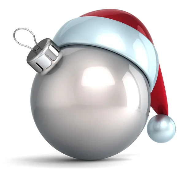 Christmas ball ornament New Year bauble decoration silver Santa hat icon happy emoticon — Stock Photo, Image