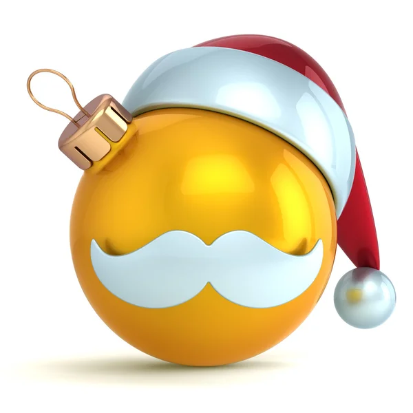 Weihnachtskugel Schmuck Weihnachtsmann Hut Neujahr Christbaumkugel Gold gelb Dekoration glücklich Emoticon Avatar-Symbol — Stockfoto