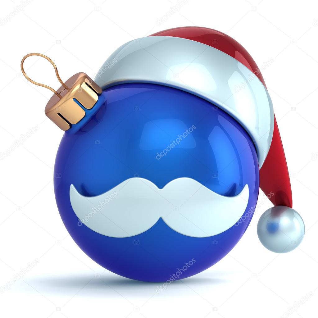 Christmas ball ornament Santa Claus hat New Year bauble blue decoration happy emoticon avatar icon