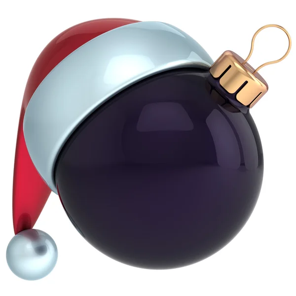 Christmas ball Happy New Year bauble decoration black ornament Santa hat icon emoticon avatar — Stock Photo, Image