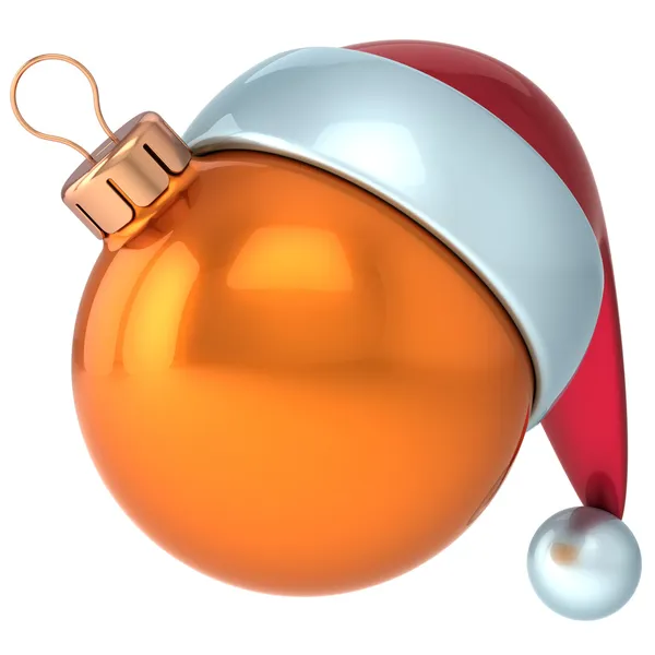 Christmas ball Happy New Year bauble decoration orange ornament Santa hat icon emoticon avatar — Stock Photo, Image