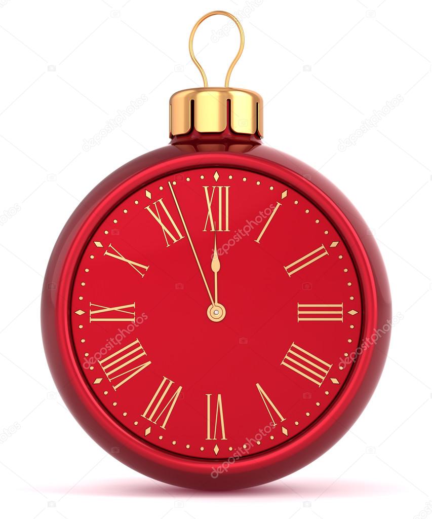 Happy New Year alarm clock bauble Christmas ball ornament decoration icon concept