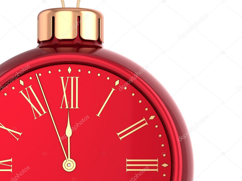 New Years Eve alarm clock countdown bauble Christmas ball ornament decoration icon concept