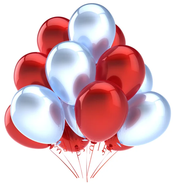 Μπαλόνια ασημένια διακόσμηση κόκκινο μπαλόνι γενεθλίων κόμμα — Φωτογραφία Αρχείου