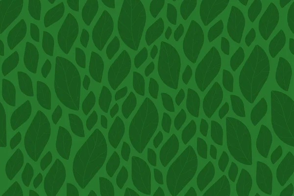 Fundo de folhas sem costura verde - design em mosaico. Textura floral decorativa desenhada à mão. Padrão ecológico sem fim — Vetor de Stock