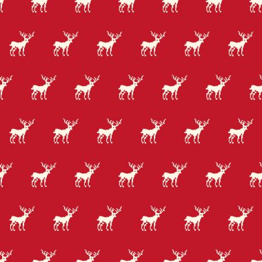 Kusursuz kırmızı Noel geyik deseni. Şenlikli tekrarlanabilir xmas tekstil ya da paketleme arka planı. Moda tatil baskısı