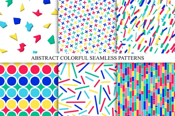 Colección de brillantes patrones de colores sin costuras de moda. Texturas con estilo vibrante. Fondos retro abstractos - estilo de moda 80-90 — Vector de stock