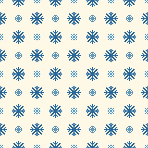 Vector sneeuwvlokken naadloos geometrisch patroon. Herhaaldelijk blauwe kerst achtergrond. Trendy eindeloze feestelijke print — Stockvector