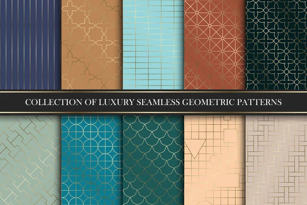 Art deco elegant seamless ornamental patterns - geometric rich design. Tile oriental luxury backgrounds. Gold gradient textures — Stock Vector