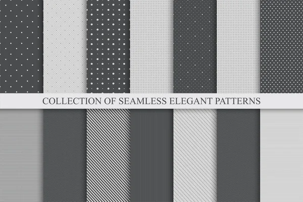 Collection of vector geometric seamless patterns - monochrome minimalistic design. Simple dotted and striped textures - endless backgrounds. Black and gray textile repeatable prints — Stock Vector