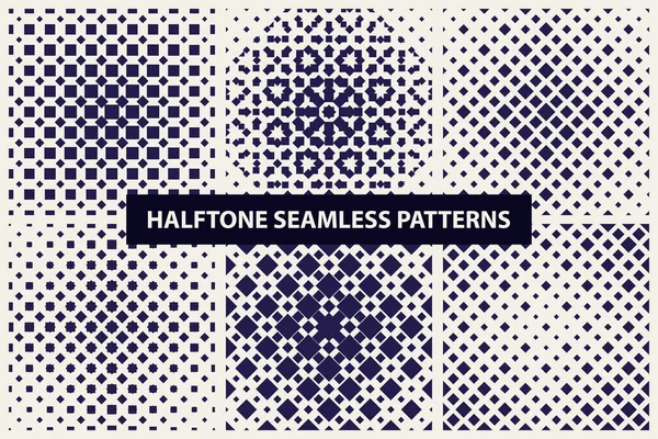 Colección de patrones sin costura de moda. Fondos geométricos de medio tono. Texturas monocromas azules — Archivo Imágenes Vectoriales