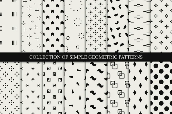 Collection of seamless geometric patterns. Monochrome repeatable minimalistic backgrounds. Beige endless textures — Stock Vector