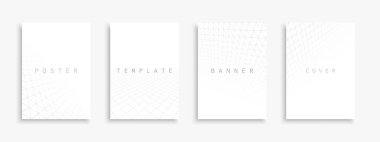 Vektör soyut geometrik şablonlar, kapaklar, pankartlar, broşürler, afişler, el ilanları, arka planlar. Perspektifli beyaz dijital ızgara tasarımı