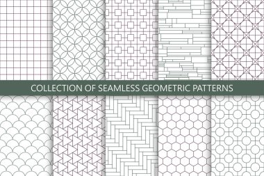 Vektörsüz geometrik süslemeli desenlerin toplanması - simetrik oryantal arka planlar. Yaratıcı tekrarlanabilir baskılar