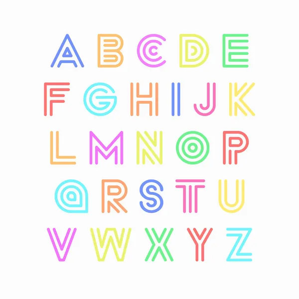 Fonte funky listrada colorida. Vector Inglês alfabeto elegante. Letras latinas brilhantes — Vetor de Stock