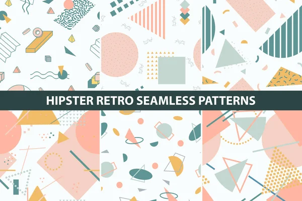 Collection of seamless abstract trendy patterns with geometric shapes. Retro fashion design 80-90s. Trendy endless prints — Stock Vector
