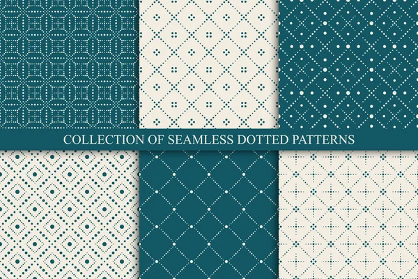 Set of ornamental seamless dotted patterns - color geometric elegant backgrounds. Minimalistic stylish prints — 스톡 벡터