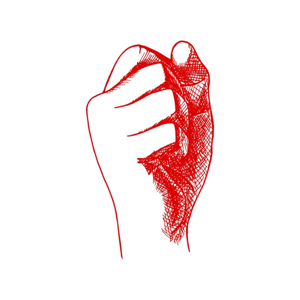Hand drawn red fist isolated on white background. Vector illustration. Drawing logo, icon, symbol — ストックベクタ