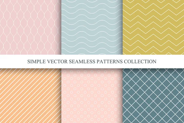 Set of seamless geometric minimalistic patterns - delicate design. Vector colorful elegant endless backgrounds — Stockový vektor