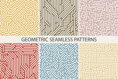 Renkli çizgili, dikişsiz vektör desenleri. Dijital hassas tasarım. Soyut geometrik arkaplanlar